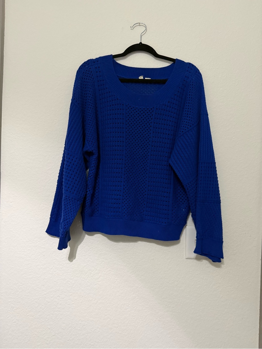 Moth by Anthropologie Royal Blue Open-Knit Scoop Neck Sweater